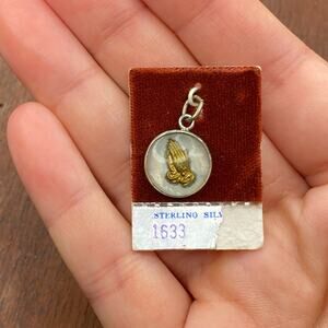 Vintage 925 Sterling Silver Religious Praying Hands Bubble Pendant Charm